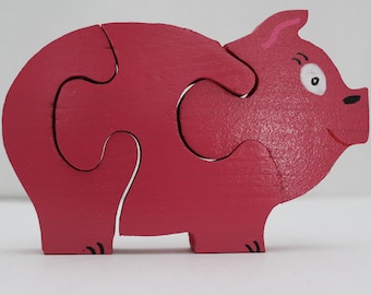Handmade Wooden Pig Puzzle: Educational Farm Animal Toy
