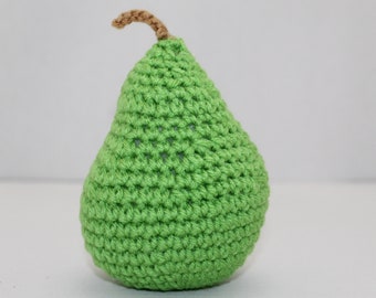 Crochet Pear: Green Pretend Play Fruit, Montessori Toy