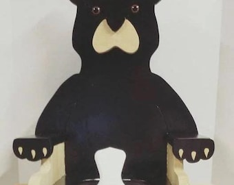 Handmade Bear Potty Chair: Wooden Toilet Paper Holder & Magazine Rack