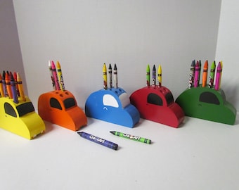 Handmade Wooden Car Crayon Holder: Safe Toddler Toy