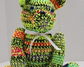 Neon Crochet Teddy Bear: Handmade Plush Stuffed Animal