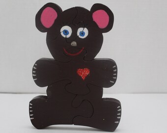 Handmade Wooden Bear Puzzle: Educational Toy for Toddlers