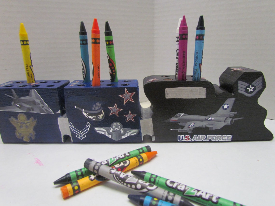 Wooden US Air Force Train Crayon Holder With Crayonsmilitary Etsy