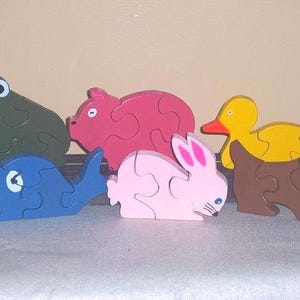 Wooden Animal Puzzles~ Frog,Pig, Duck, Whale, Rabbit, Dog, Hippo, Puzzles~Development Toy~Educational Toy~Educational Gift~Toddler Puzzle