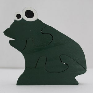 Wooden Frog Puzzle, Frog Puzzle, 3 Piece Puzzle, Toddler Puzzle, Frog, Amphibian Puzzle, Wooden Toddler Puzzle, Green, Frog, Counting Toy