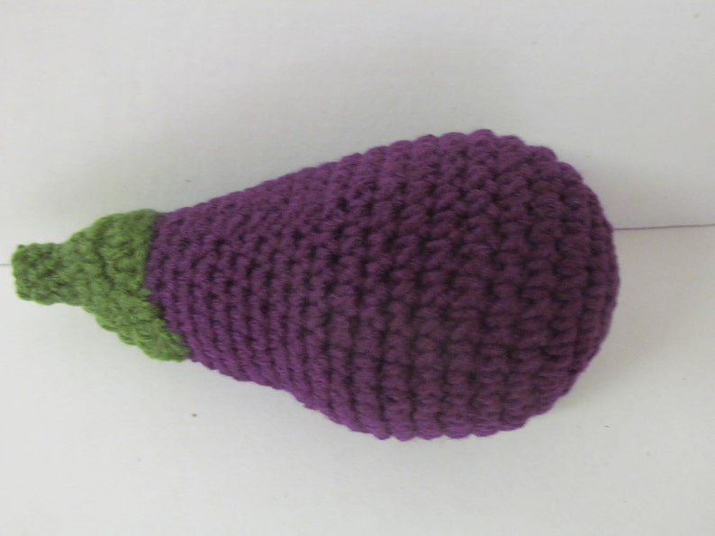 Eggplant, Crochet Eggplant, Purple Eggplant, Crochet Play Food, Crochet Vegetable, Kid's Kitchen Play Food, Educational Play, Learning Play image 4