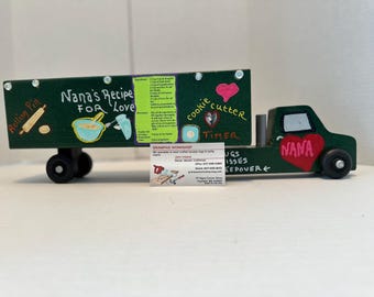 Handmade Wooden Toy Semi Truck with Trailer: 'I Love Nana' Gift