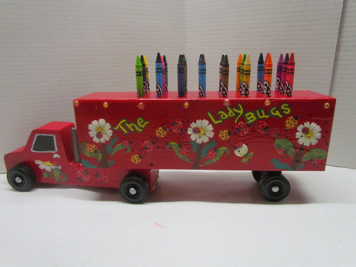 Semi Truckwooden Ladybug Red Crayon Truck Holder With Crayonsbox