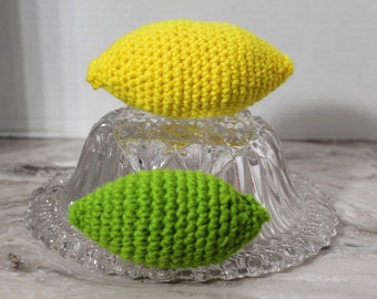 Crochet Lemon and Lime, Cinco de Mayo, Crochet Play Food, Pretend Play, Kid's Kitchen, Imagination Play, Crochet Fruit, Gifts, Soft Toy, Toy