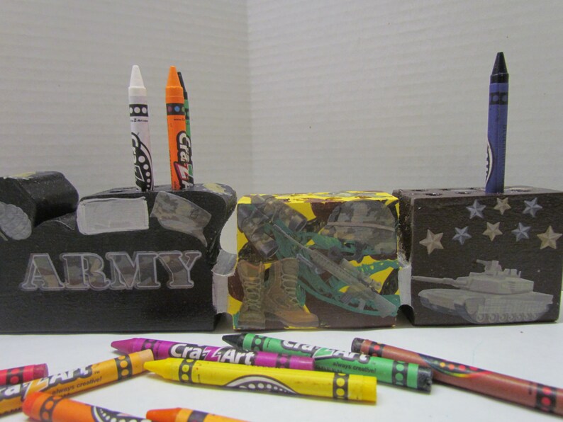 Wooden Army Crayon Train Holder with CrayonsMilitary Crayon Etsy