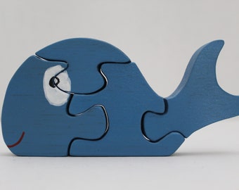 Handmade Blue Whale Puzzle: 4-Piece Wooden Ocean Animal Toy