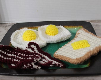 Crochet Breakfast, Crochet Fried Eggs Bacon and Toast, Crochet Toy, Crochet Food, Amigurumi, Gift for Boys or Girls, Crochet Soft Toy, Food