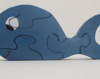 Handmade Blue Whale Puzzle: 5-Piece Wooden Toddler Toy