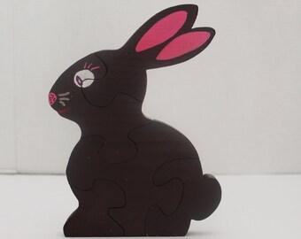 Handmade Wooden Rabbit Puzzle: 5-Piece Learning Toy