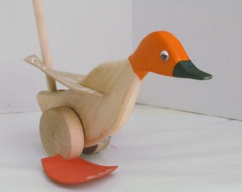 Wooden Walking Duck on a Stick, Children's Walking Duck,  Wooden Duck Push Toy Flapper Toy, Wood Toy For Toddler, Classic Push Toy, Push Toy