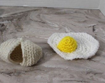 Crochet Sunny Side Egg in a Shell, Crochet Egg, Crochet Egg Shell, Sunny Side Up Egg, Pretend Play Food, Breakfast Food, Toy Play Kitchen