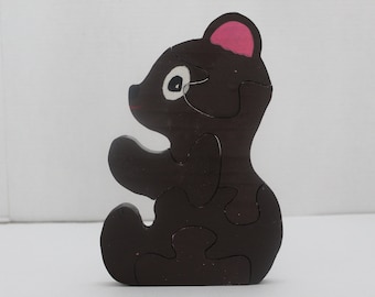 Handmade Wooden Bear Puzzle: Educational Toy for Toddlers