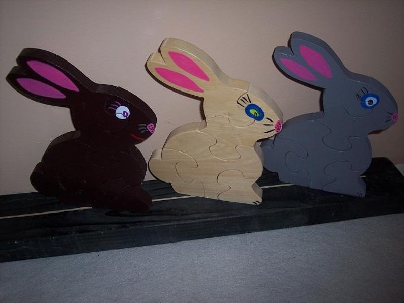 Wooden Rabbit Puzzle, Wooden Bunny Puzzle, Easter, Easter Bunny, 5 Piece Puzzle, Educational Learning Toy, Wooden Puzzle, Toddler Puzzle image 3
