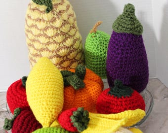 Crochet Play Food Fruit Set: Handmade Toy Kitchen Food, 11 Piece Bundle