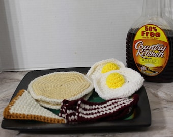 Crochet Breakfast, Pancakes, Fried Egg, Bacon, Toast, Sunday Breakfast, Amigurumi Soft Toy, Kids Kitchen Food, Play Food Crochet Toy, Toys