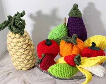 Crochet Fruit Bundle-11 pcs, Crochet Fruit, Crochet Play Food, Knitted Fruit, Pretend Play Food, Kitchen Baby Toy, Toy Play Kitchen,  Gifts