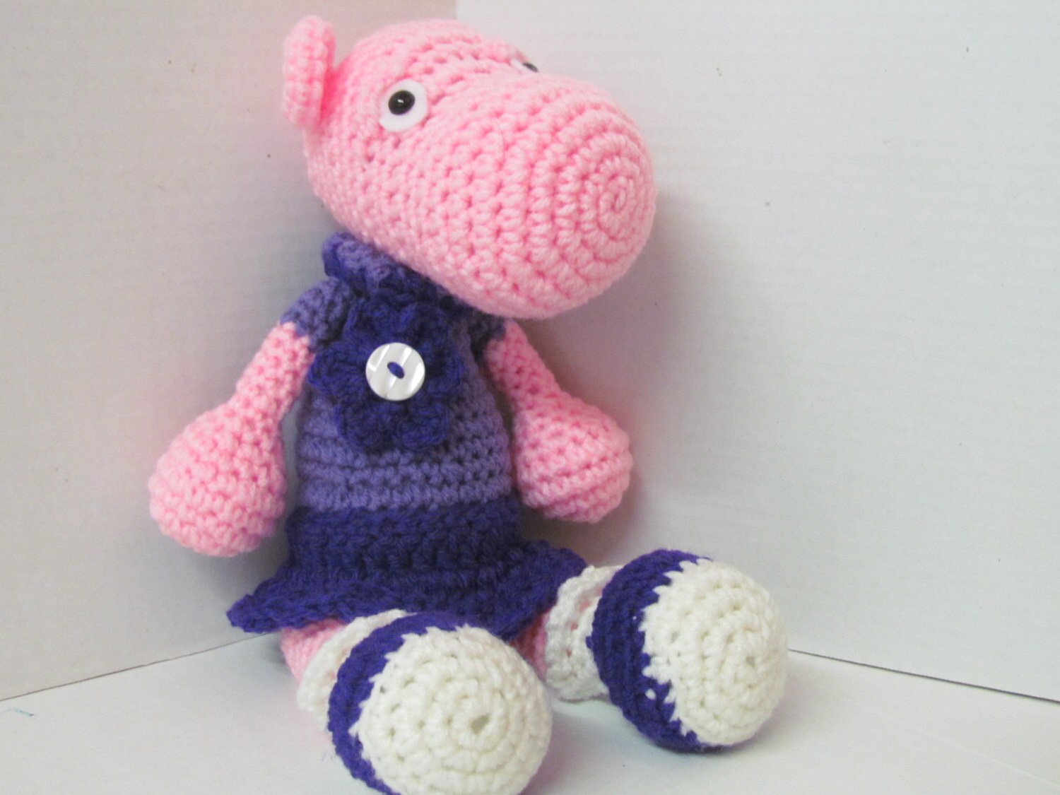 Crochet Hippo Doll Amigurumi Stuffed Animal Toy in Pink and - Etsy