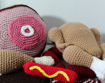 Crochet Meat Play Food Set - Handmade Toy Food Bundle