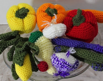 Croche Veggie Bundle-17 pcs, Crochet Veggies, Crochet Play Food, Knitted Veggies, Pretend Play Food, Kitchen Toy, Toy Play Kitchen,  Gifts