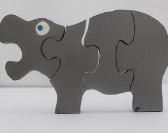 Wooden Hippo Puzzle, Hippo, Wooden Puzzle, Grey Hippo, Gray Hippo, Wild Animal Puzzle, Educational Toy, Learning Toy, Toddler Puzzle, Wood