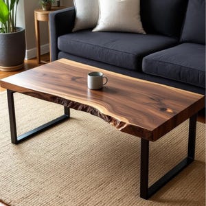 Live Edge Walnut Coffee Table, Wood Coffee Table, Scandinavian Coffee Table, Rustic Coffee Table with U Shaped Legs, Live Edge Table