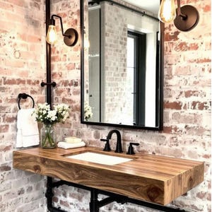 Handcrafted Bathroom Rustic Floating Vanity with Reclaimed Wood, Custom Natural Bathroom Sink Vanity, Natural Shelf Vanity