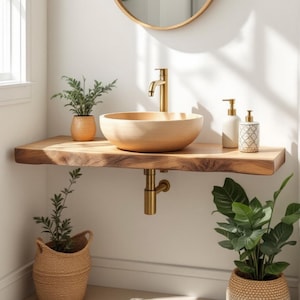 Handcrafted Bathroom Rustic Floating Vanity  Reclaimed Wood, Farm HouseShelf Vanity, Custom Natural Bathroom Sink Vanity, Farmhouse Bathroom