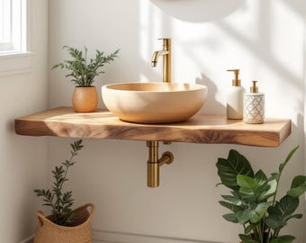 Handcrafted Bathroom Rustic Floating Vanity  Reclaimed Wood, Farm HouseShelf Vanity, Custom Natural Bathroom Sink Vanity, Farmhouse Bathroom