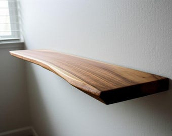Wooden Bookshelf,Walnut Floating Shelves with Rounded Corners,Natural Wood Oak Shelf,Living Room Decor,Bracketless Shelving