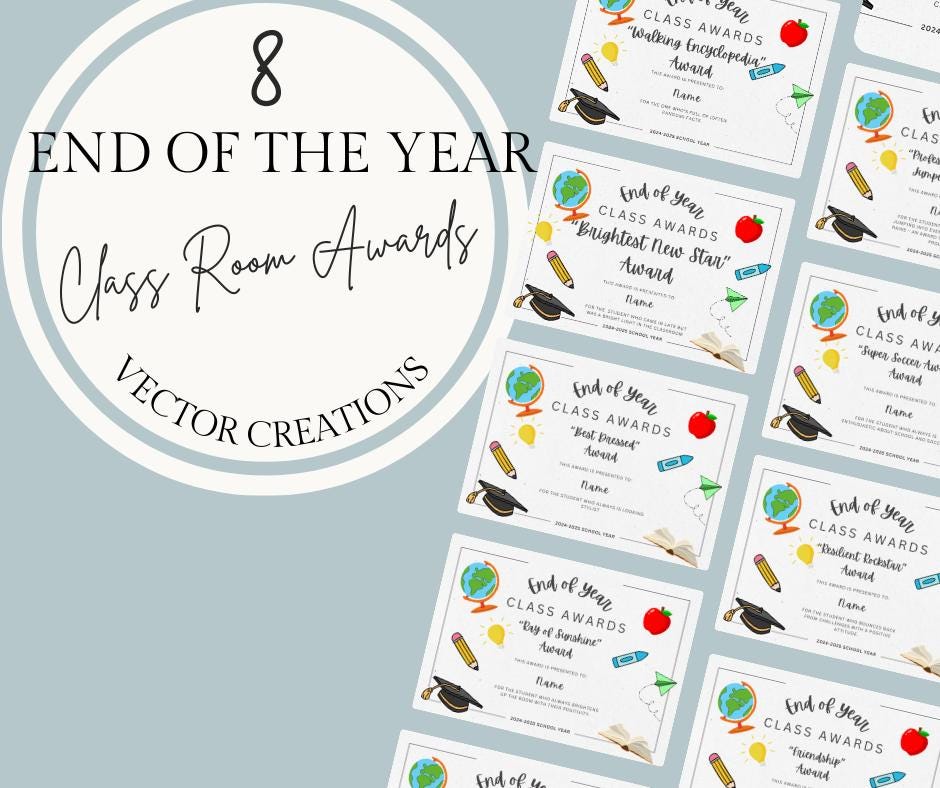 End of Year Classroom Awards - Subject & Honor Roll Certificates (Canva Template)