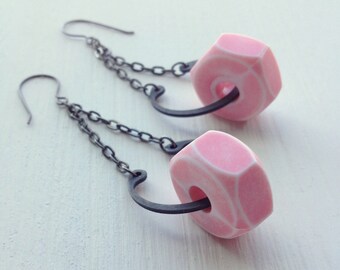 girl mechanic earrings - vintage lucite, steel hardware and sterling - choose your color - pink, yellow, teal