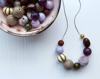 girl of the limberlost necklace - vintage lucite, remixed - deep woods, mori girl, plum, purple, brown, olive green