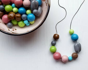 swizzle stick necklace - vintage lucite - neon colors aqua pink - bright summer beads