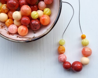 grapefruit marmalade - necklace, vintage beads - orange, pink, red, coral, terra cotta, salmon, lemon, yellow - juicy chunky jewelry