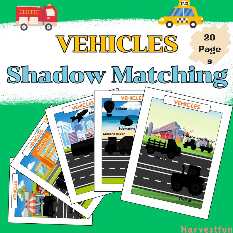 Shadow Matching, Vehicles Printable, Car Printable, Construction Car ...