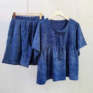 Cotton Set – Short-Sleeve Top and Shorts, 2-Piece Summer Outfit, Matching Set for Women Wear, Cotton Two Piece Set, Elastic Waist Shorts