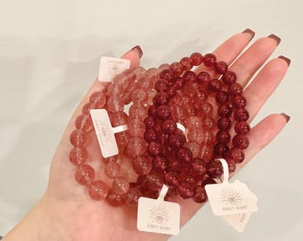 Strawberry Quartz Beaded Bracelet: Calming Pink & Red Gemstone