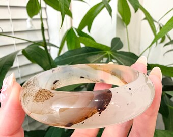 Natural Agate Bangle 60mm: Earthy Brown Landscape Patterns