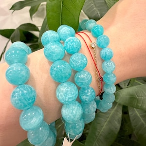 Bracelet de perles d'Amazonite naturelle Old Mine de très haute qualité. Perles de 10 mm. Bracelet bleu Tiffany