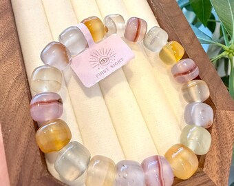 Multi Color Natural Agate Bracelet, Smooth Translucent Gemstone Beads