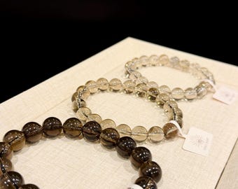 Pulsera de cuentas de cuarzo ahumado, cristal de la más alta calidad, elegante piedra preciosa (10 mm), pulsera a juego