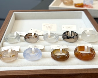 Natural Agate Cat Ear Ring, Hand Polished Gemstone Jewelry