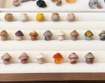 Hand Carved Alashan Agate Bead Charms, DIY Bracelet Necklace Beads, Honey jar, Mushrooms