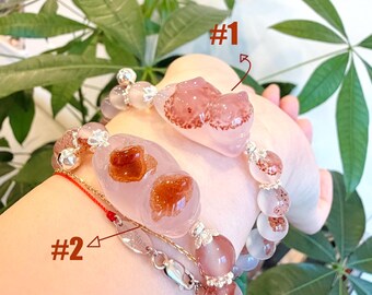 Natural Strawberry Jam Agate Cat Bracelet, Gemstone Beaded Jewelry, Lilac Tones