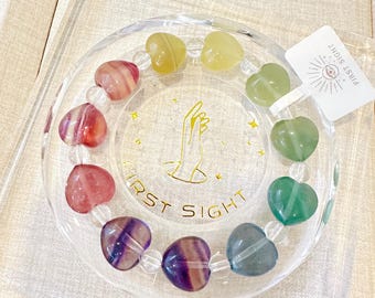 Rainbow Fluorite Heart Bracelet: Candy Color Crystal Healing Jewelry